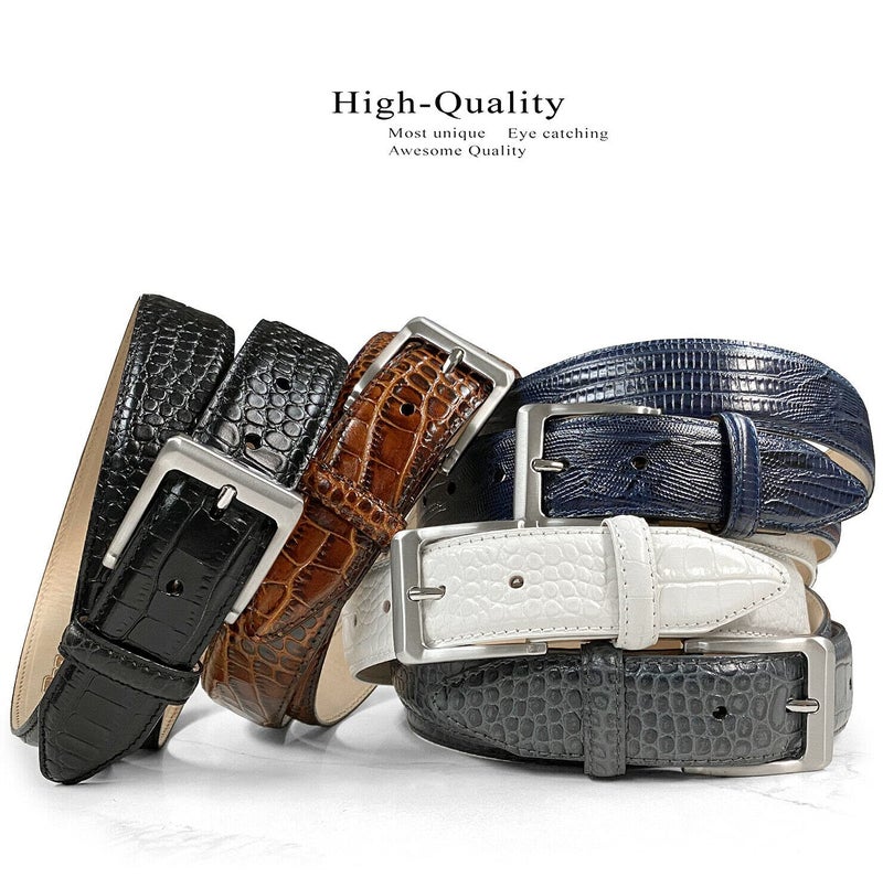 Belts.com Grove Dress Belt Italian Calfskin Genuine Leather Casual Belt 1-3/8"(35mm) Wide (Alligator Brown, 36) - Image 2